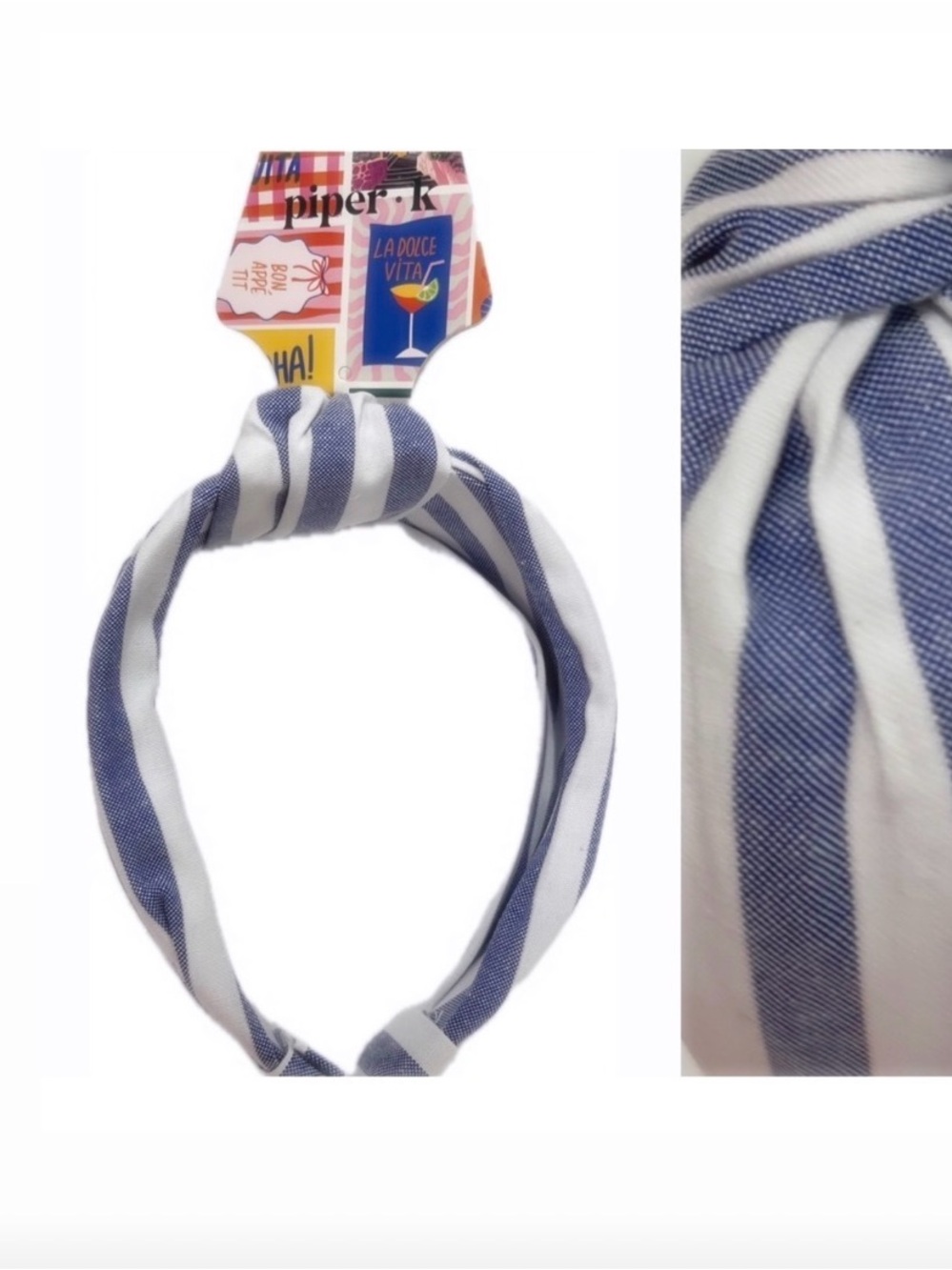 NWT ⚜️💙⚜️ Piper K Gorgeous Blue Striped Headband - Picture 1 of 11
